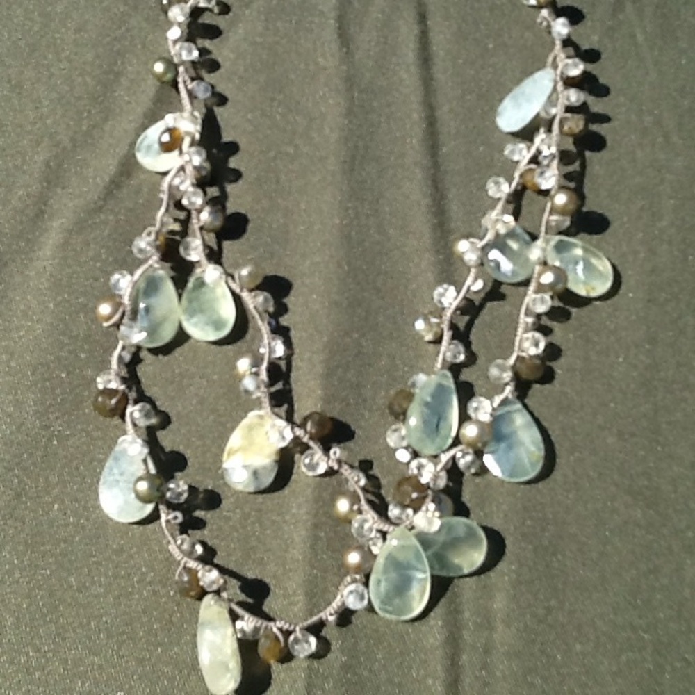 Hand Knotted Natural Stone Necklace in Sage